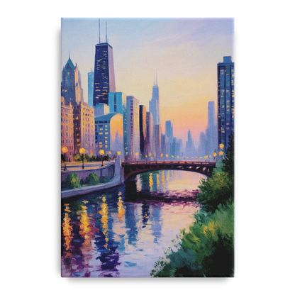 Chicago City Lights Long Exposure Front - Canvas Wall Art