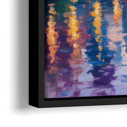 Chicago City Lights Long Exposure - Close-Up Black Frame Canvas