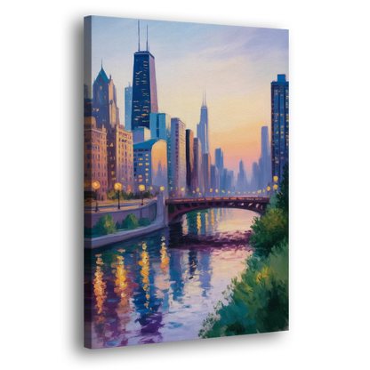 Chicago City Lights Long Exposure Side - Canvas Wall Art