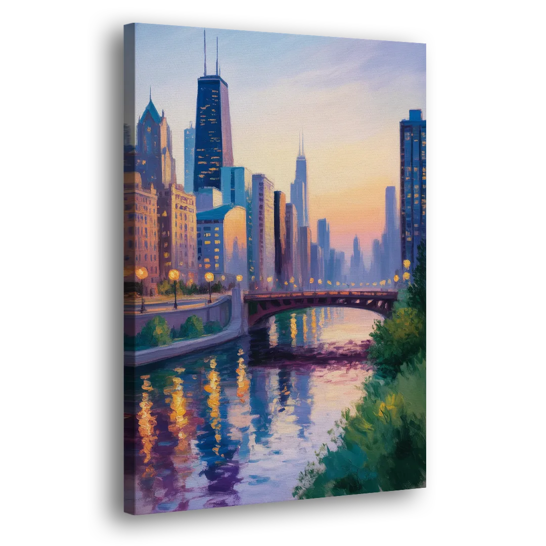 Chicago City Lights Long Exposure - Canvas Print Art Sides