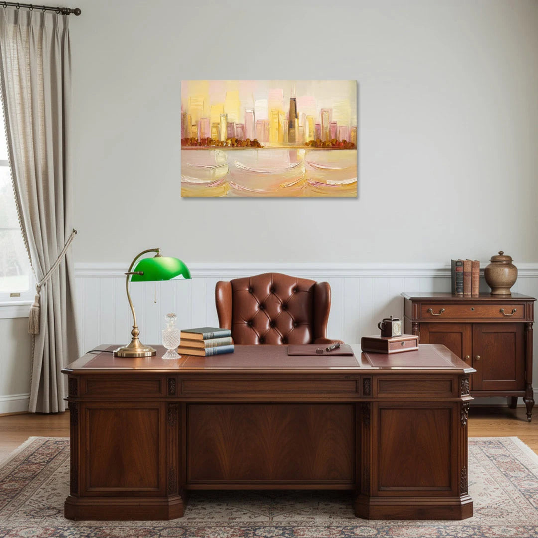 Chicago Cityscape At Dawn - Canvas Wall Art - Office - 36x24
