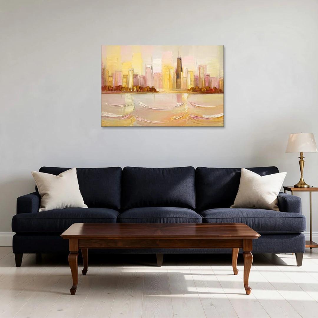 Chicago Cityscape At Dawn - Canvas Wall Art - Sofa - 36x24