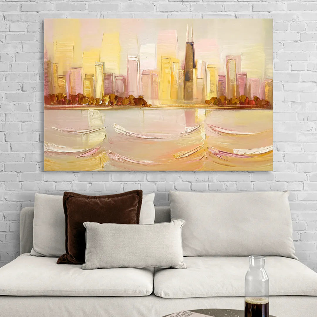 Chicago Cityscape At Dawn Sitting Room - Canvas Wall Art