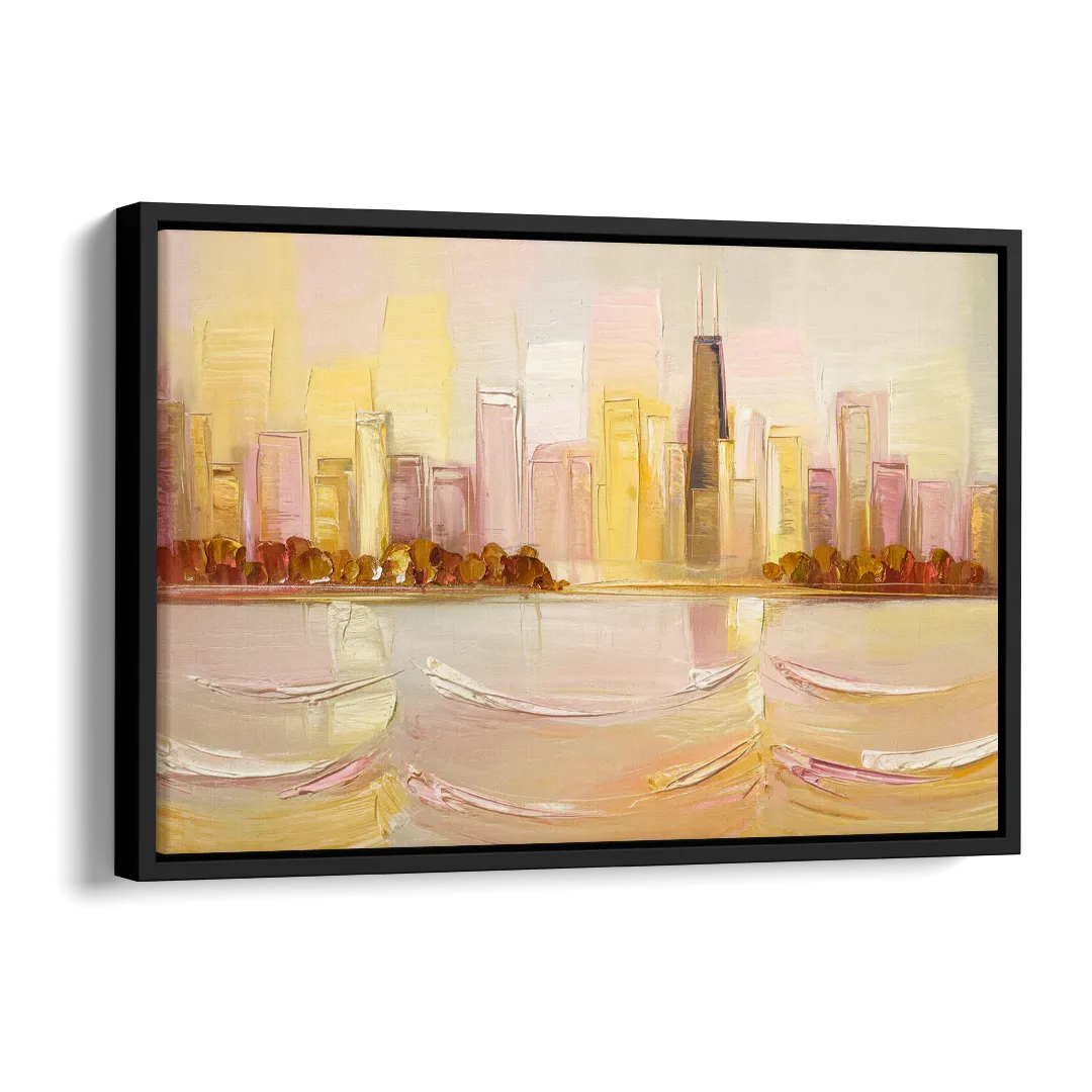 Chicago Cityscape At Dawn Side - Black Canvas Wall Art