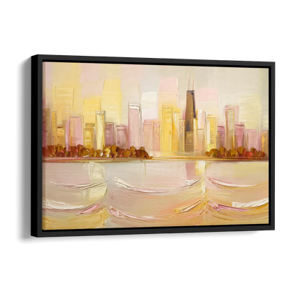 Chicago Cityscape At Dawn Side - Black Canvas Wall Art