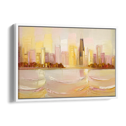 Chicago Cityscape At Dawn Side - White Canvas Wall Art
