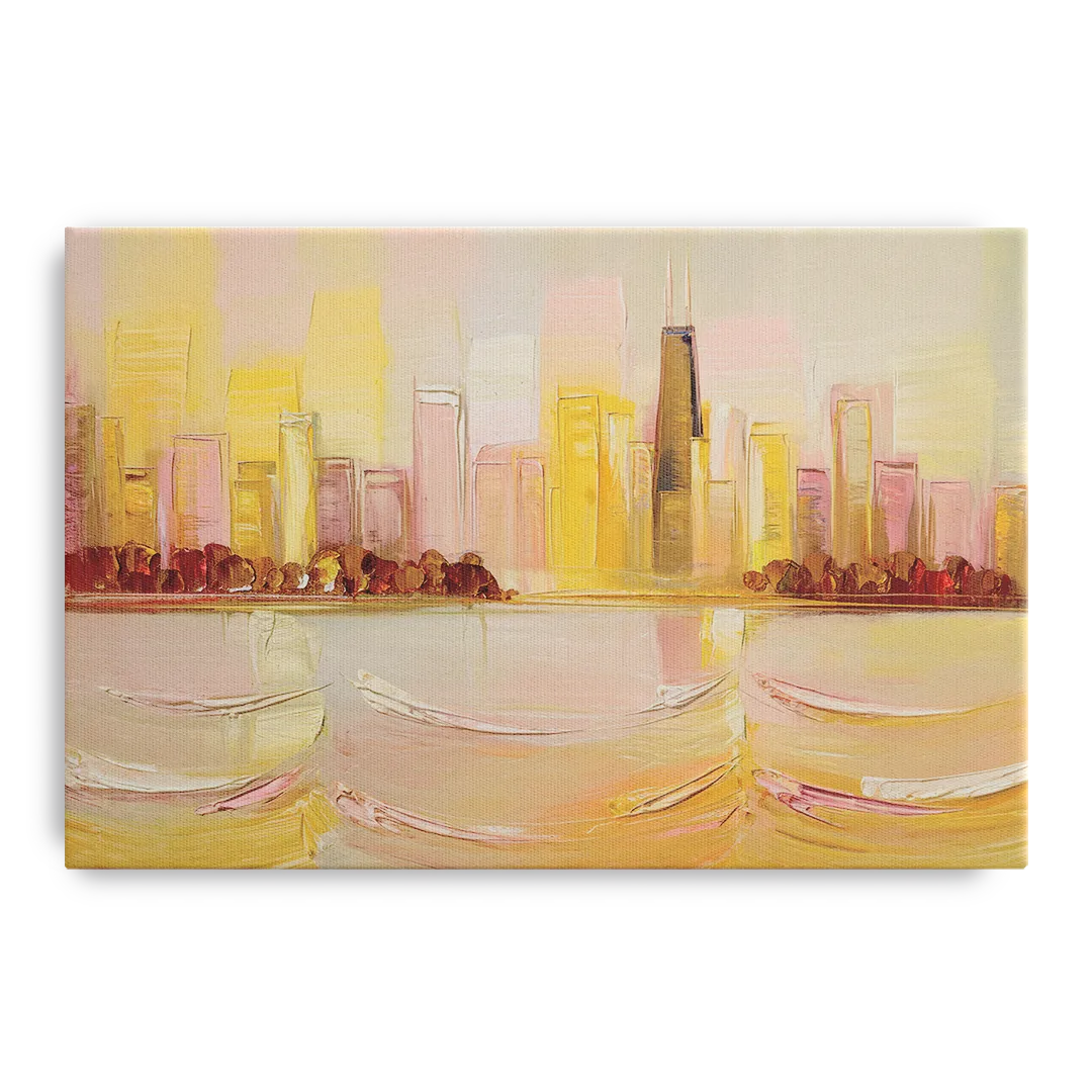 Chicago Cityscape At Dawn Front - Canvas Wall Art