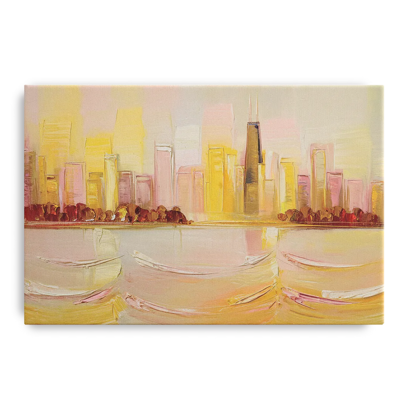 Chicago Cityscape At Dawn Front - Canvas Wall Art
