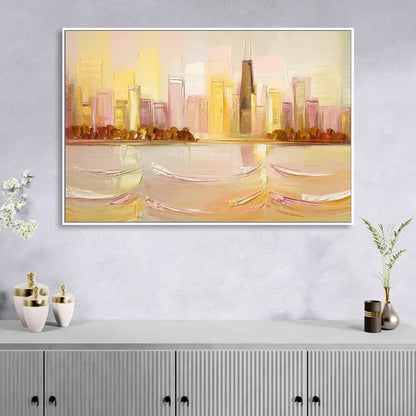 Chicago Cityscape At Dawn Sitting Room - White Canvas Wall Art
