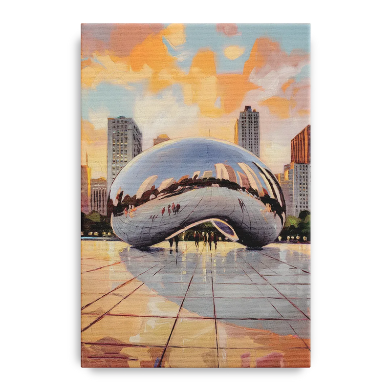 Chicago Cloud Gate Reflection Front - Canvas Wall Art