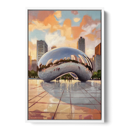 Chicago Cloud Gate Reflection Front - White Canvas Wall Art