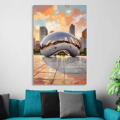 Chicago Cloud Gate Reflection Sitting Room - Canvas Wall Art