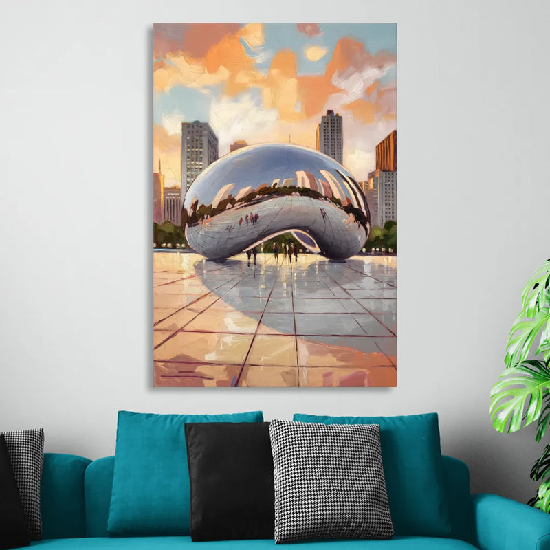Chicago Cloud Gate Reflection Sitting Room - Canvas Wall Art