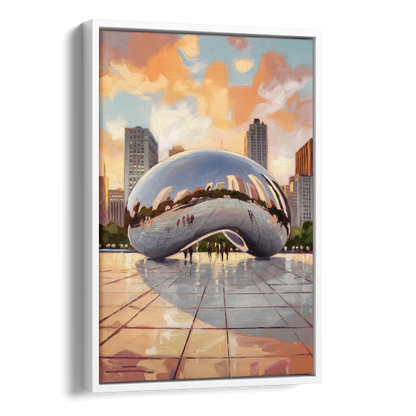 Chicago Cloud Gate Reflection Side - White Canvas Wall Art