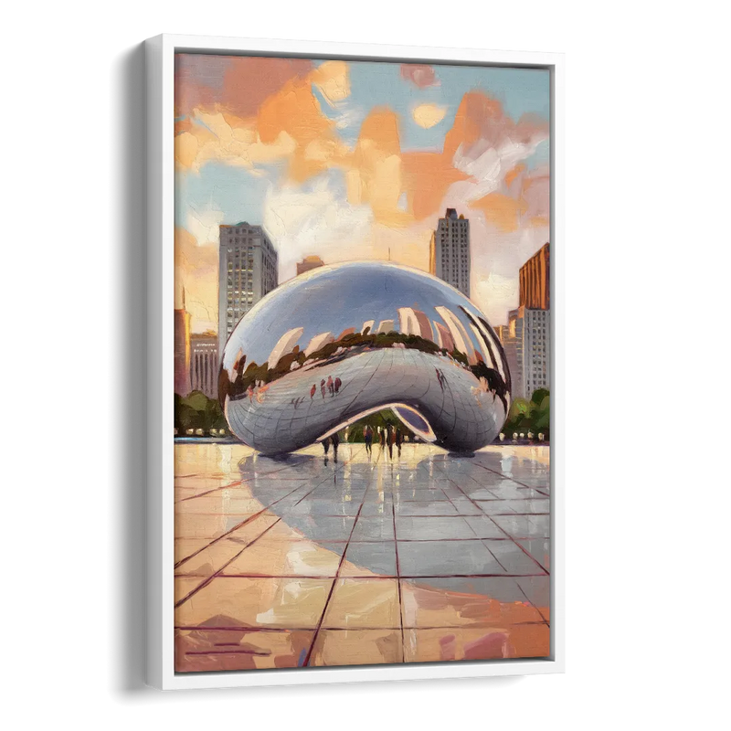 Chicago Cloud Gate Reflection Side - White Canvas Wall Art