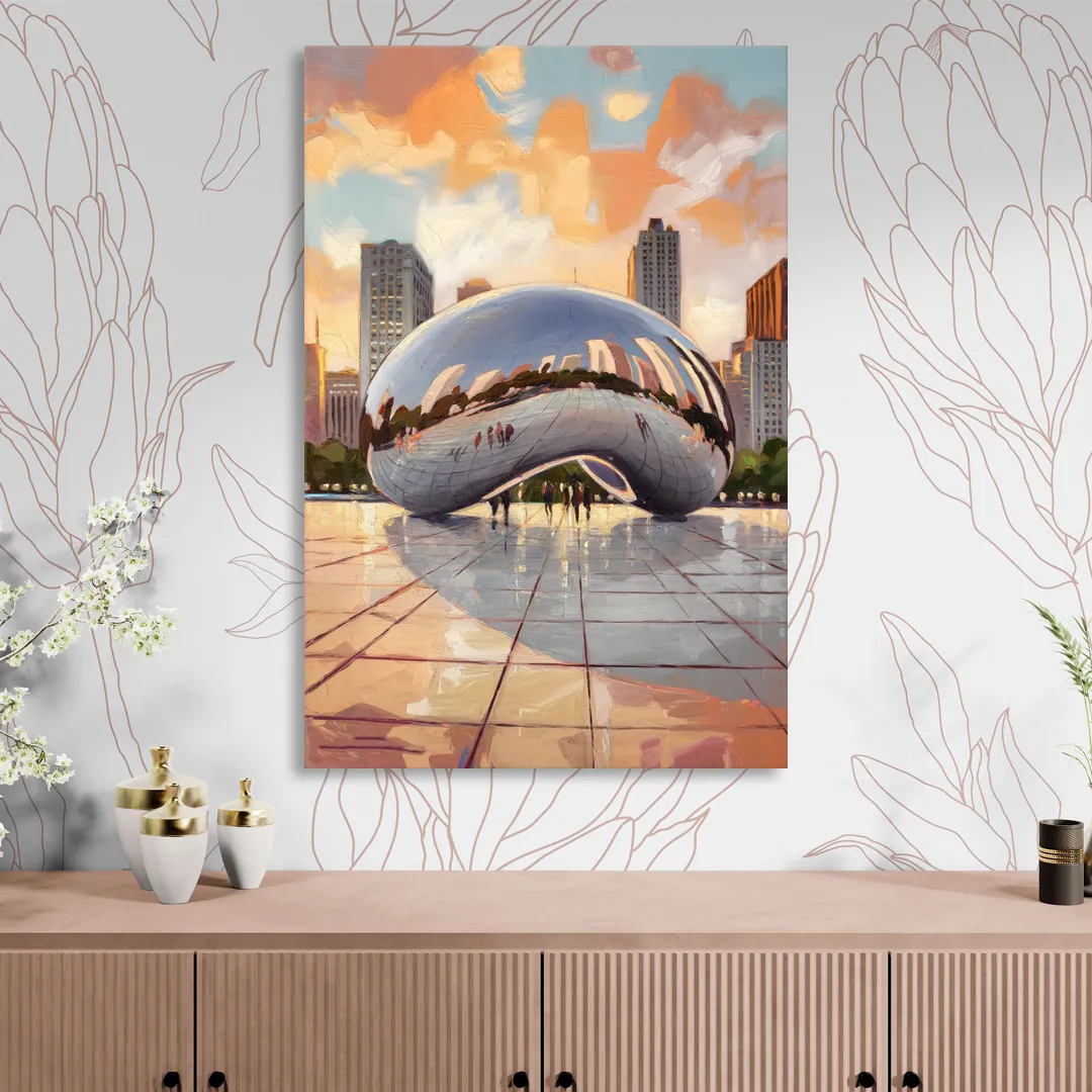 Chicago Cloud Gate Reflection Living Room - Canvas Wall Art