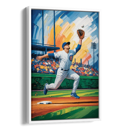 Chicago Cubs Outfield Catch Side - White Canvas Wall Art