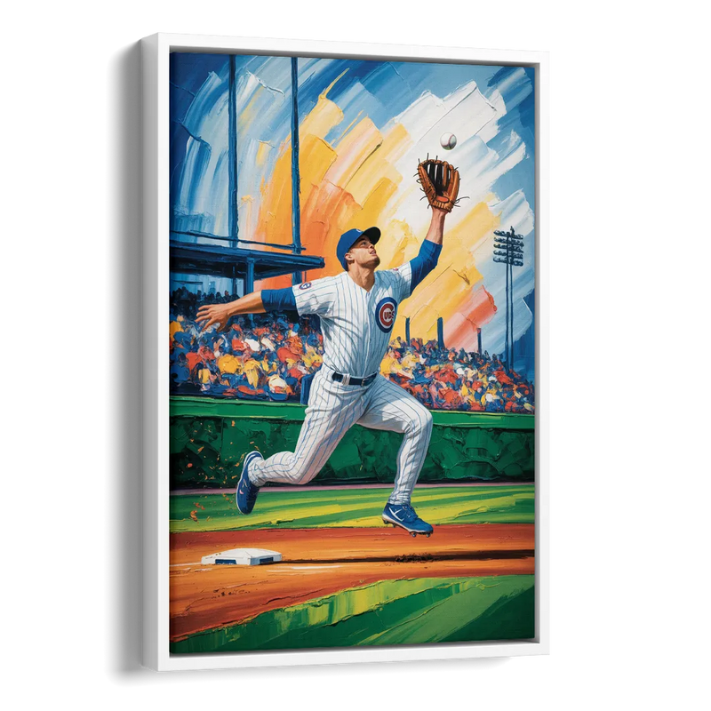 Chicago Cubs Outfield Catch Side - White Canvas Wall Art