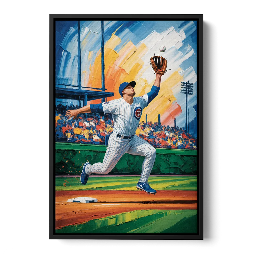 Chicago Cubs Outfield Catch Front - Black Canvas Wall Art