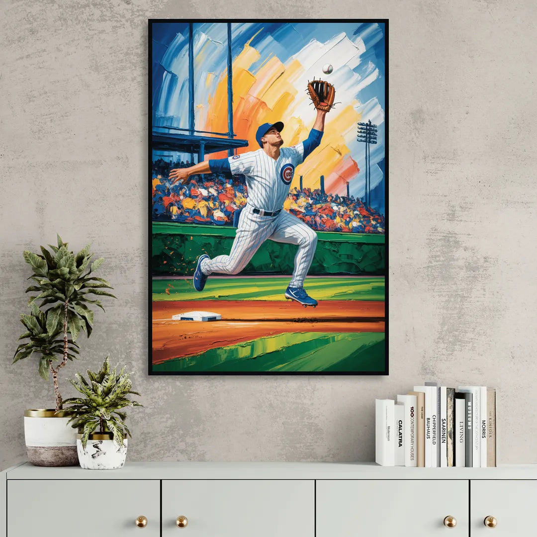 Chicago Cubs Outfield Catch Sitting Room - Black Canvas Wall Art