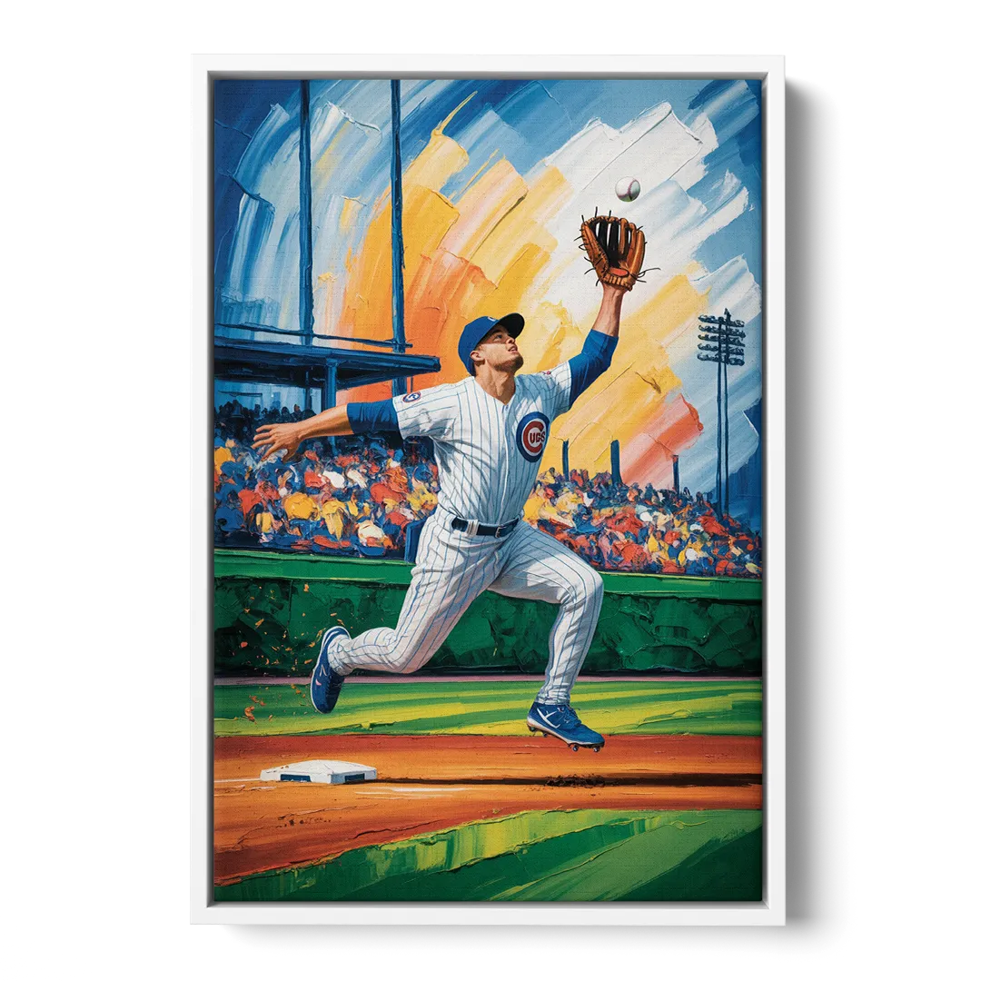 Chicago Cubs Outfield Catch Front - White Canvas Wall Art