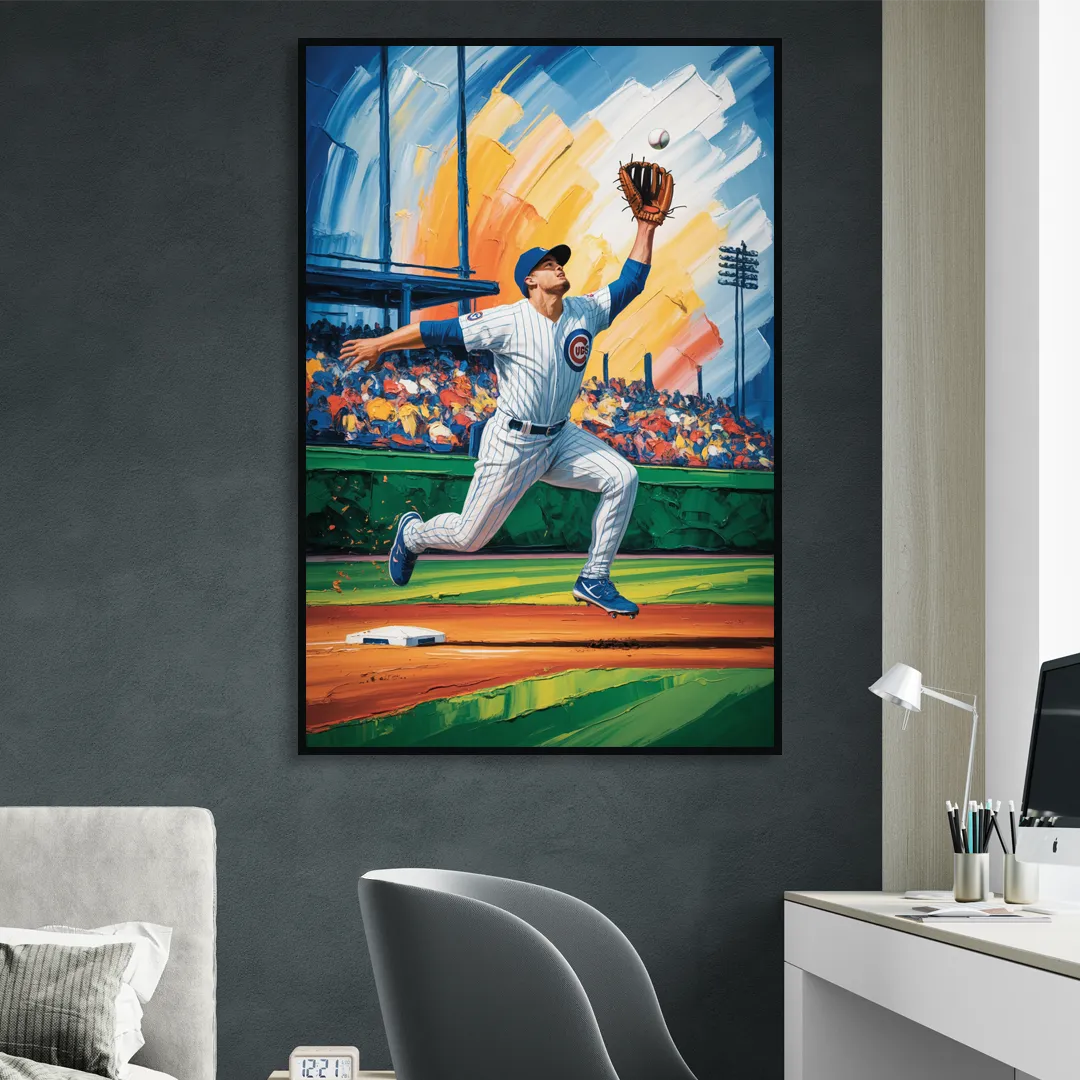Chicago Cubs Outfield Catch Living Room - Black Canvas Wall Art