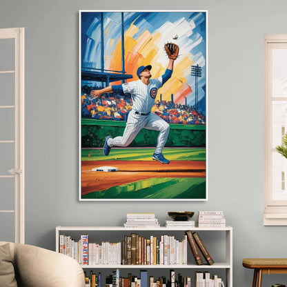 Chicago Cubs Outfield Catch Sitting Room - White Canvas Wall Art