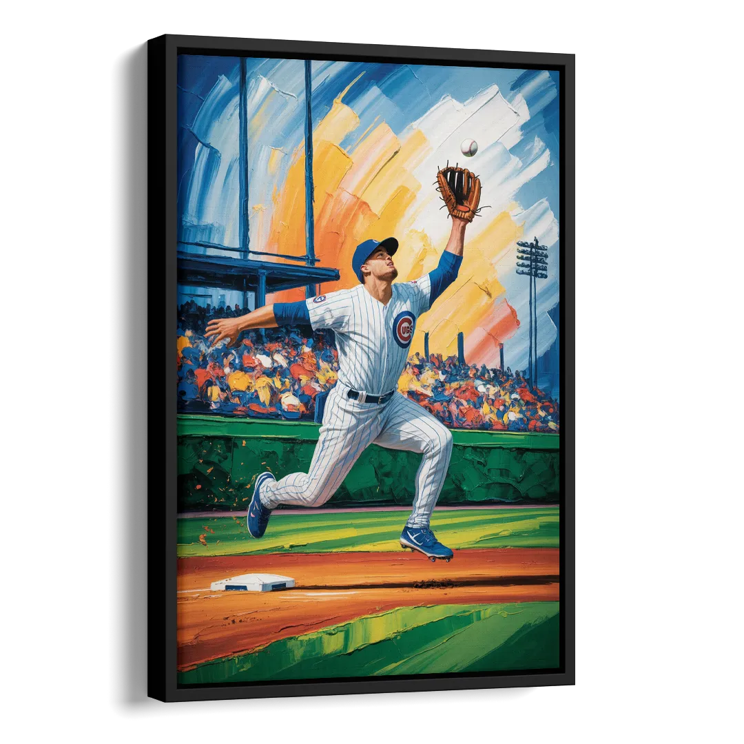 Chicago Cubs Outfield Catch Side - Black Canvas Wall Art