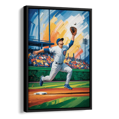 Chicago Cubs Outfield Catch Side - Black Canvas Wall Art