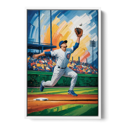 Chicago Cubs Outfield Catch - White Frame Canvas