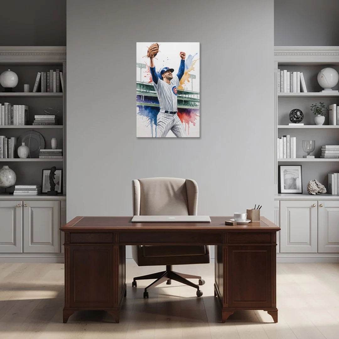 Chicago Cubs Player Celebration in Expressive Watercolor - Canvas Wall Art - Office - 24x36