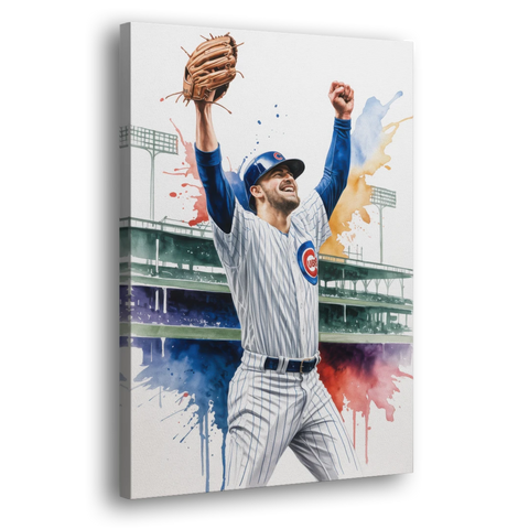Chicago Cubs Player Celebration in Expressive Watercolor - Canvas Wall Art - Side