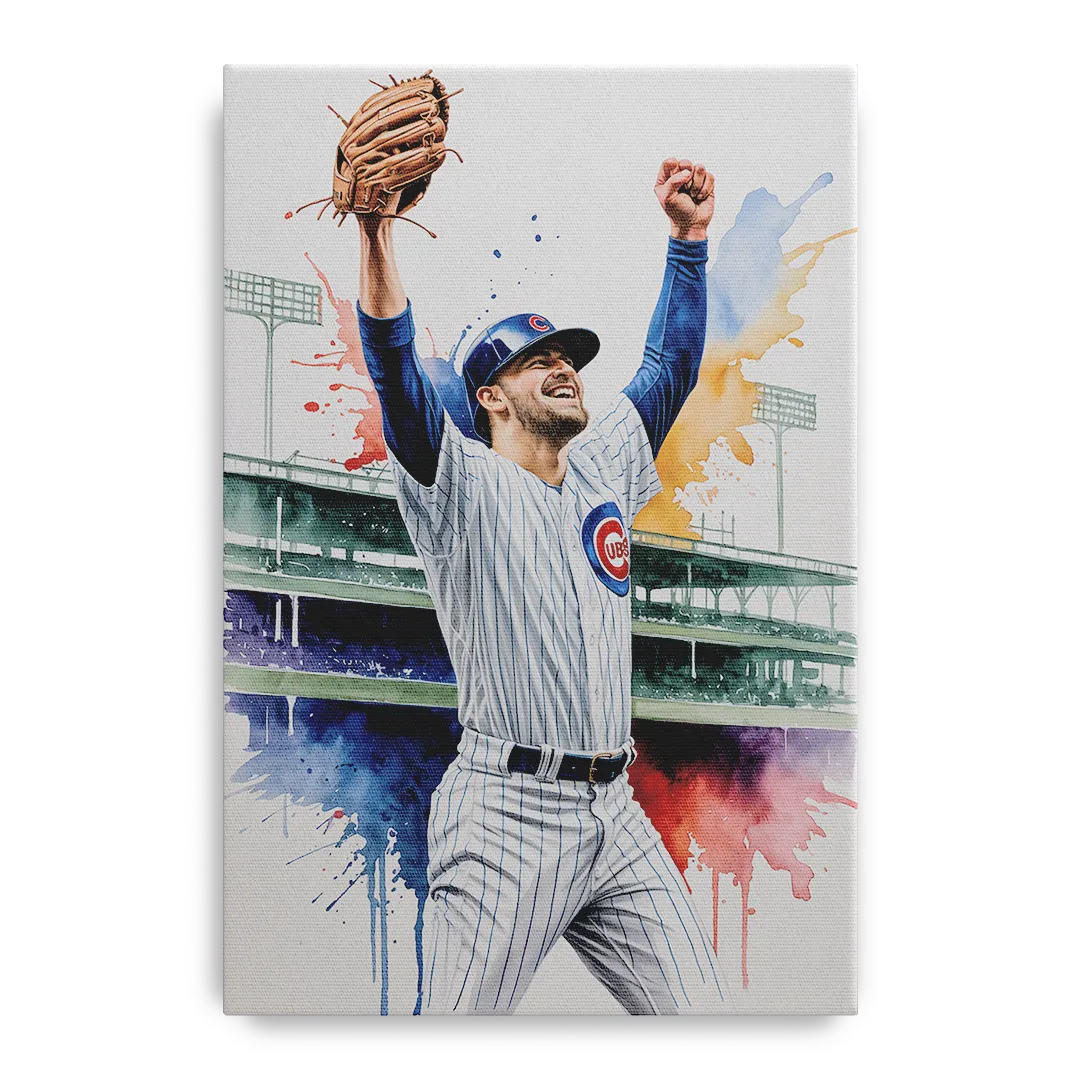 Chicago Cubs Player Celebration in Expressive Watercolor - Canvas Wall Art