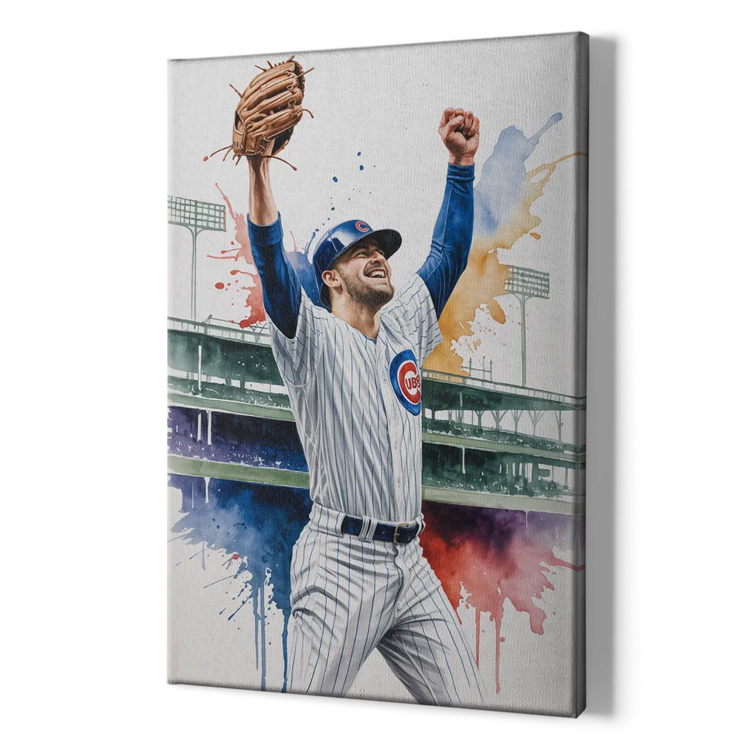 Chicago Cubs Player Celebration in Expressive Watercolor - Canvas Print Art Sides