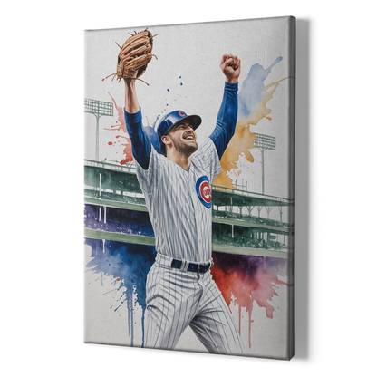 Chicago Cubs Player Celebration in Expressive Watercolor - Canvas Print Art Sides