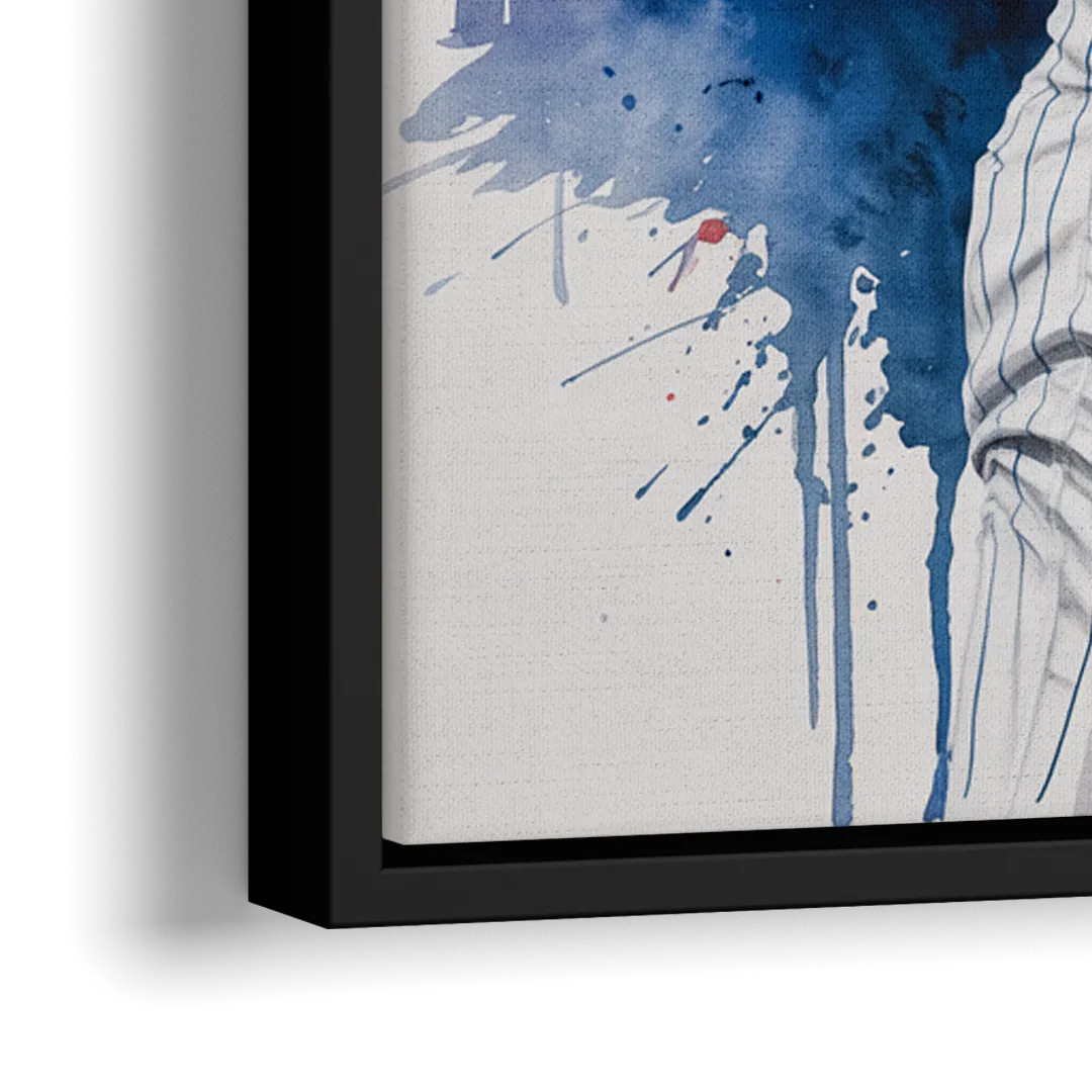 Chicago Cubs Player Celebration in Expressive Watercolor - Close-Up Black Frame Canvas