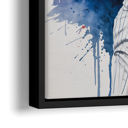 Chicago Cubs Player Celebration in Expressive Watercolor - Close-Up Black Frame Canvas