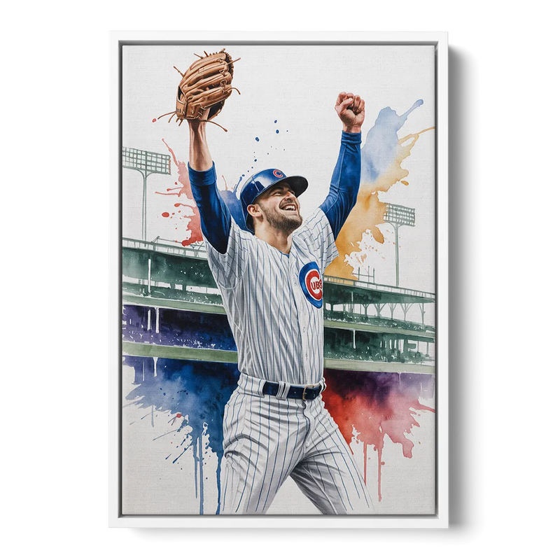Chicago Cubs Player Celebration in Expressive Watercolor Front - White Canvas Wall Art