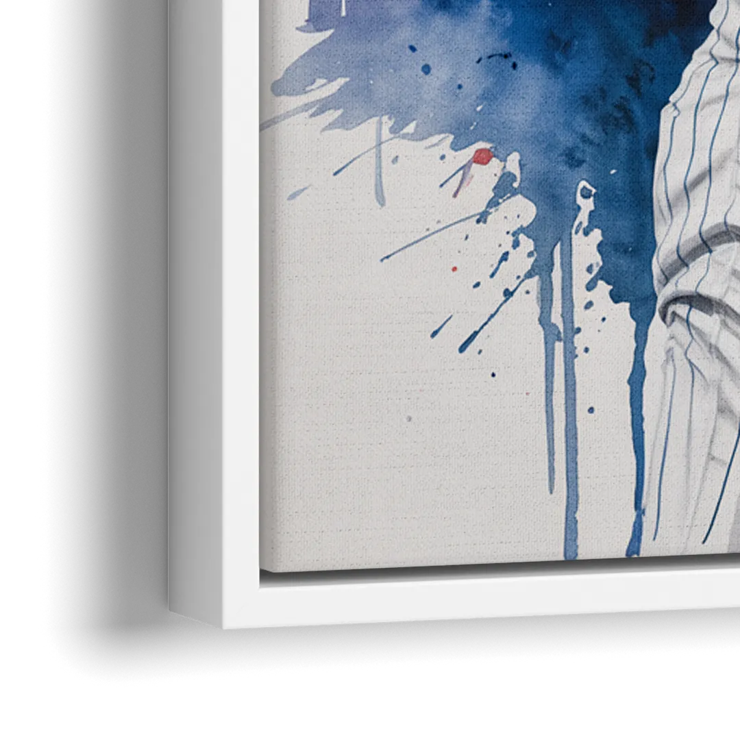 Chicago Cubs Player Celebration in Expressive Watercolor - Close-Up White Frame Canvas