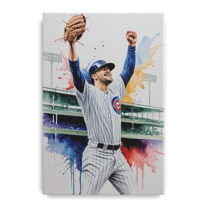 Chicago Cubs Player Celebration in Expressive Watercolor Front - Canvas Wall Art