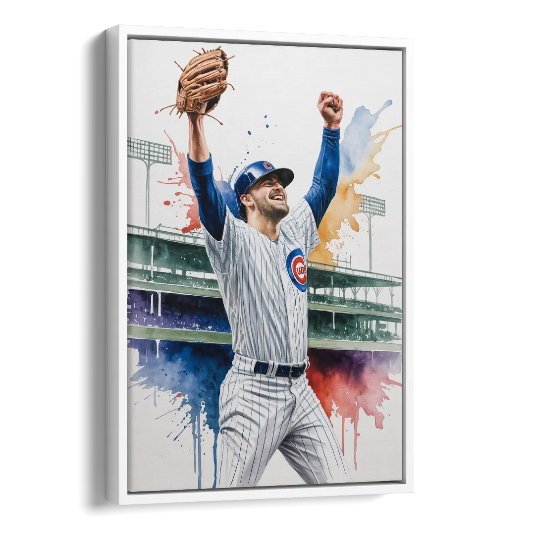 Chicago Cubs Player Celebration in Expressive Watercolor Side - White Canvas Wall Art