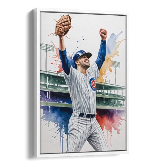 Chicago Cubs Player Celebration in Expressive Watercolor Side - White Canvas Wall Art