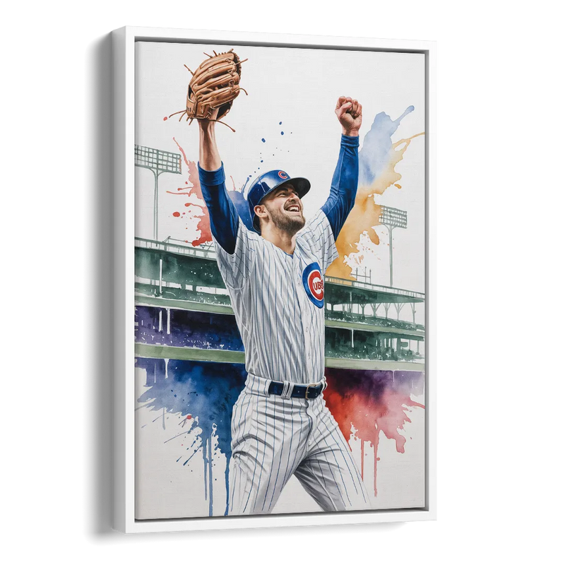Chicago Cubs Player Celebration in Expressive Watercolor Side - White Canvas Wall Art