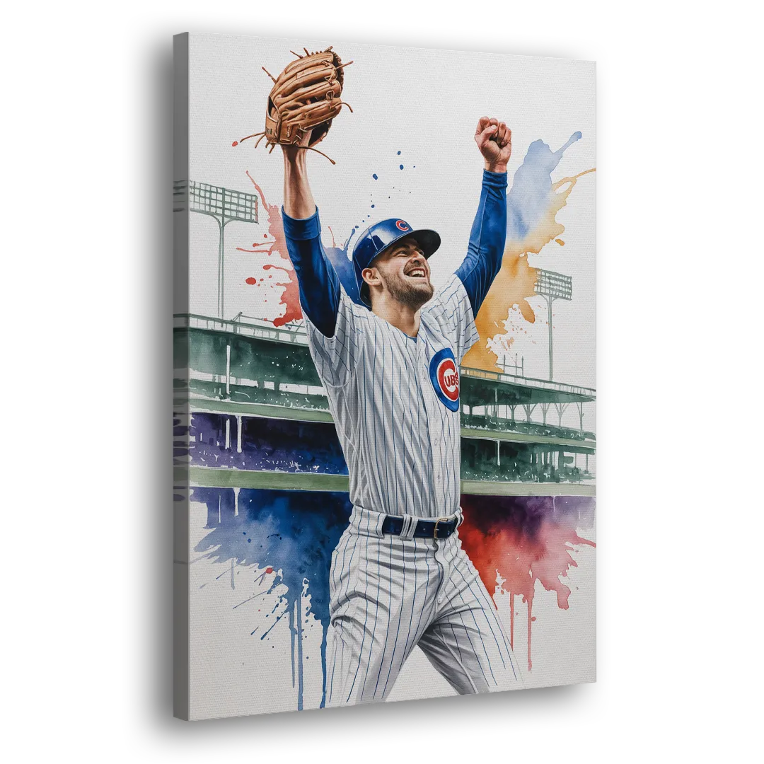 Chicago Cubs Player Celebration in Expressive Watercolor Side - Canvas Wall Art