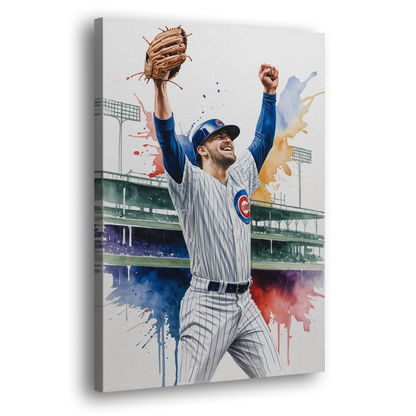 Chicago Cubs Player Celebration in Expressive Watercolor Side - Canvas Wall Art