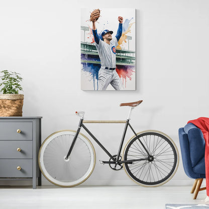 Chicago Cubs Player Celebration in Expressive Watercolor - Canvas Wall Art Living Room