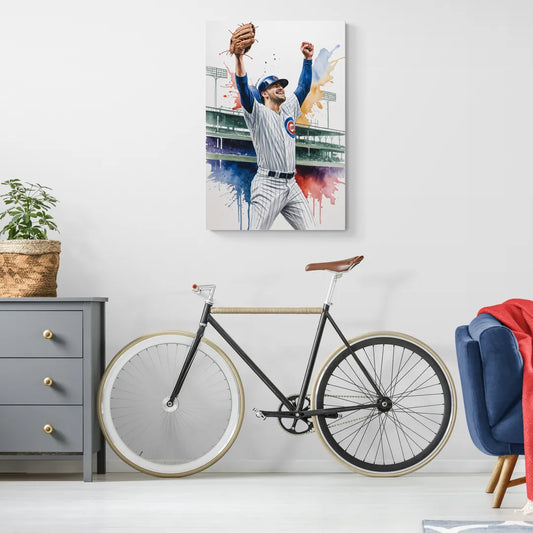 Chicago Cubs Player Celebration in Expressive Watercolor - Canvas Wall Art Living Room