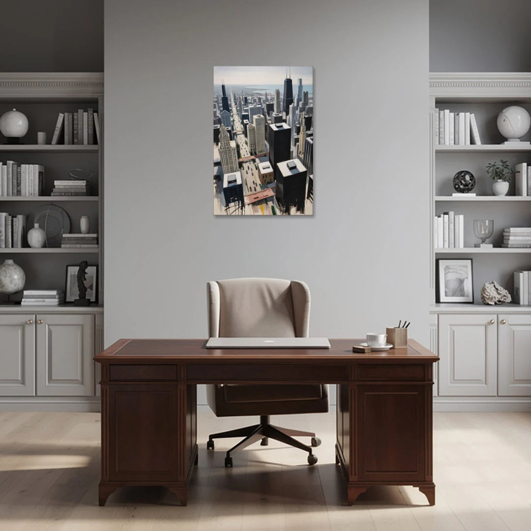 Chicago Downtown Black & White - Canvas Wall Art - Office - 24x36