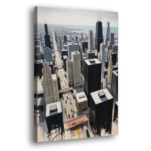 Chicago Downtown Black & White - Canvas Wall Art - Side
