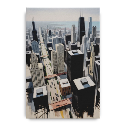 Chicago Downtown Black & White Front - Canvas Wall Art